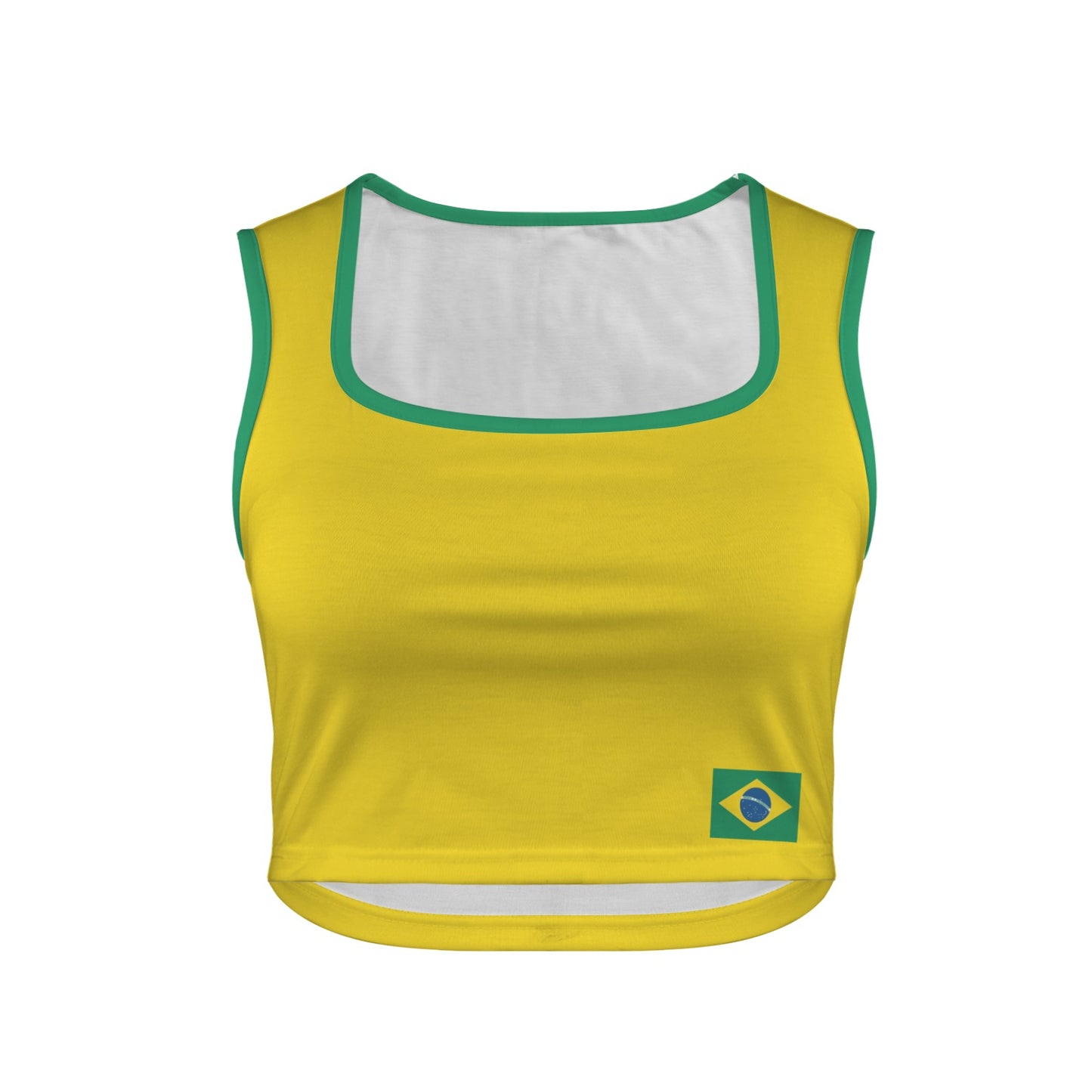 Brazil Flag Inspired Square Neck Crop Tank Tops