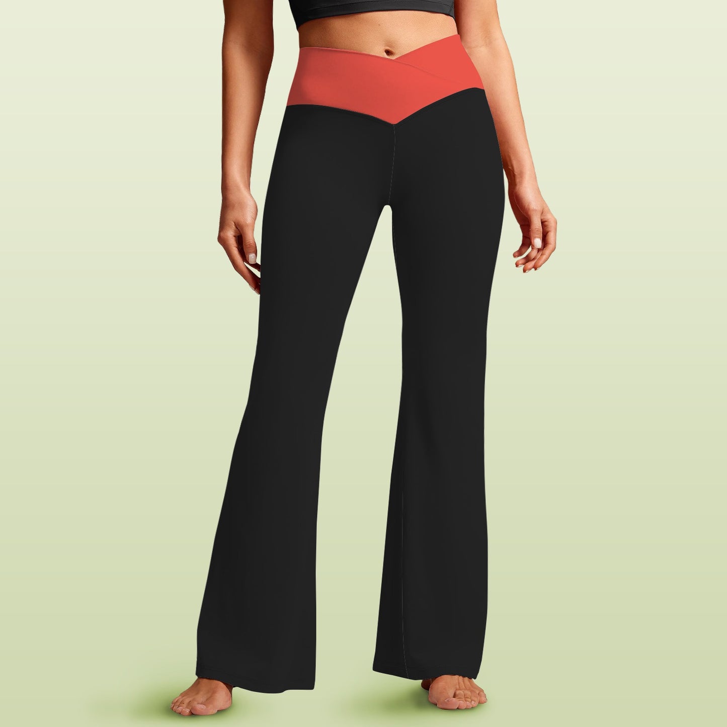 Thin Red Line Flag Inspired Women's V-Crossover High Waisted Flare Leggings