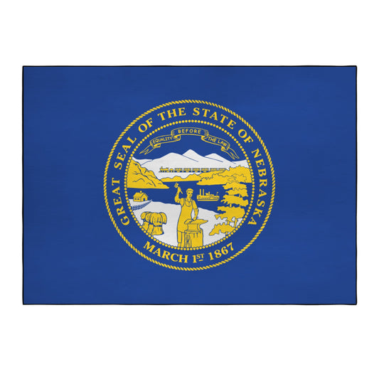 Nebraska Flag Inspired 84x60 Inch Area Rug with Black Binding (Made in the USA)