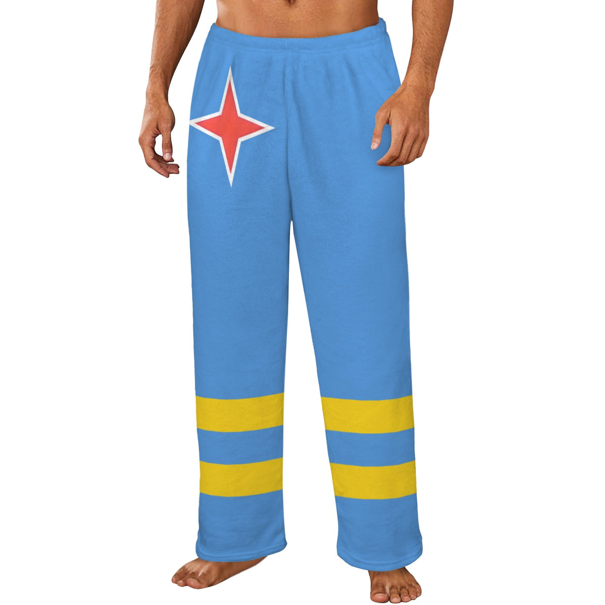Aruba Flag Inspired Men's Flannel Pajama Trousers Printed in the USA