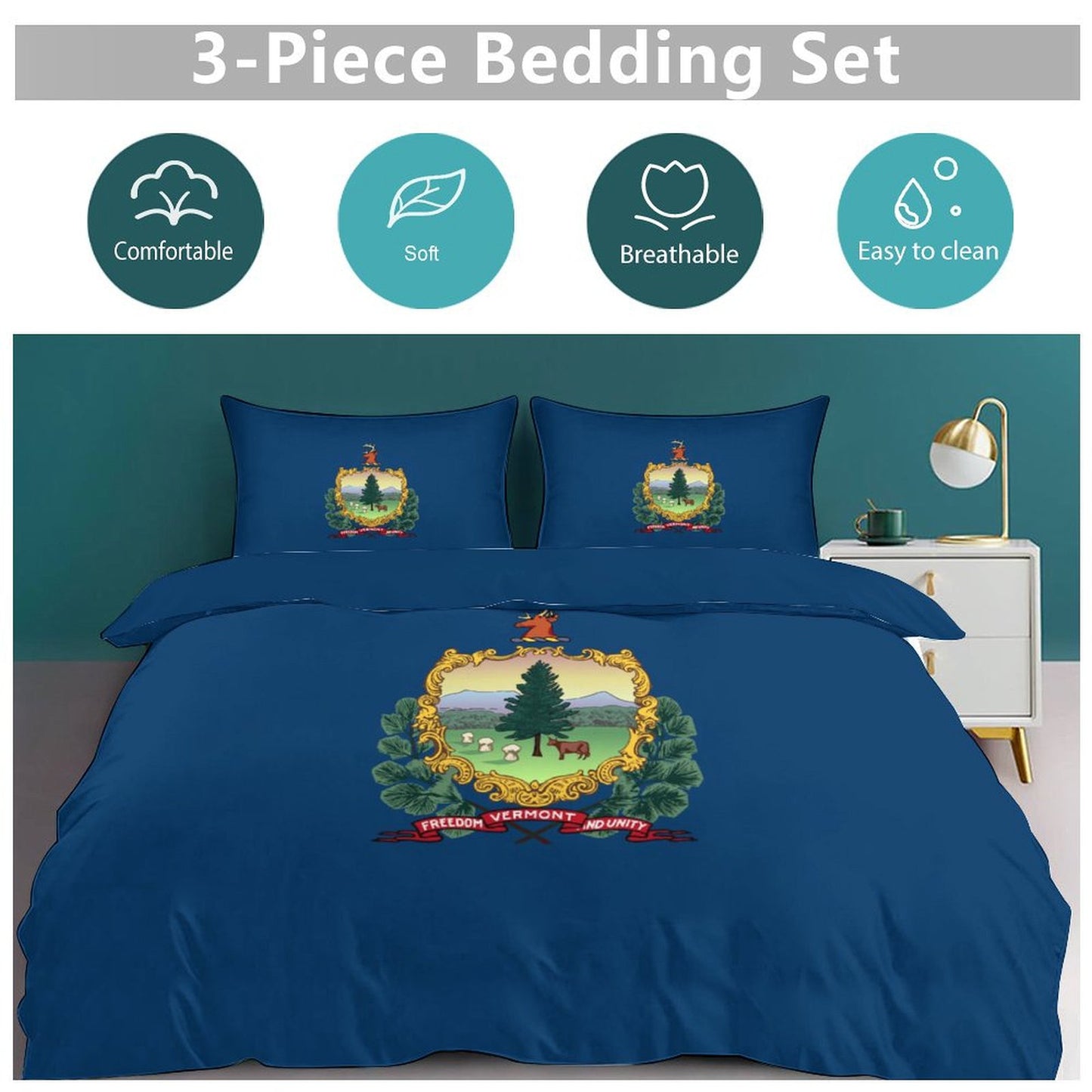 Vermont Flag Inspired 3-Piece Bedding Set (1 Duvet Cover + 2 Pillow Shams) – 102"×90"