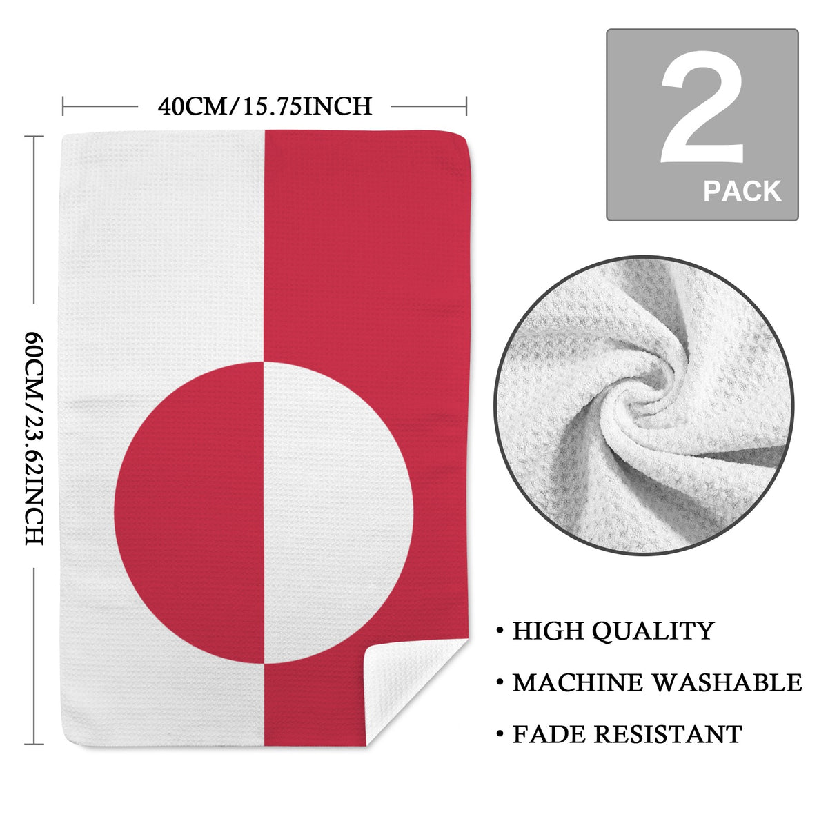 Greenland Flag Inspired Kitchen Towel 40X60cm (Pack of 2) | Printed In the USA