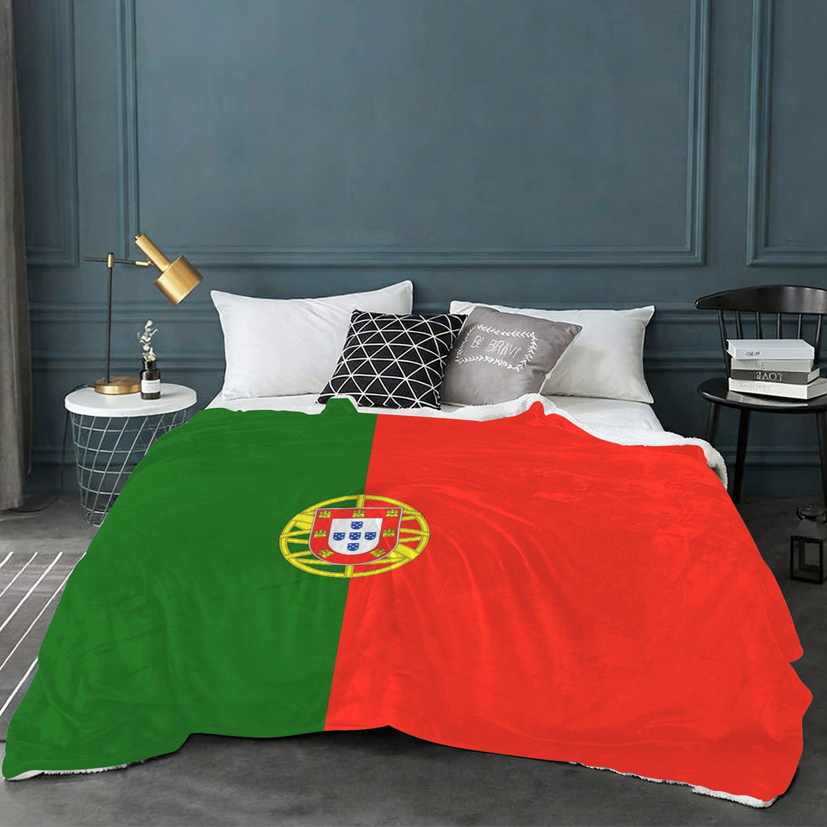 Portugal Flag Inspired Sherpa Fleece Blanket 90" x 108" | Printed in the USA