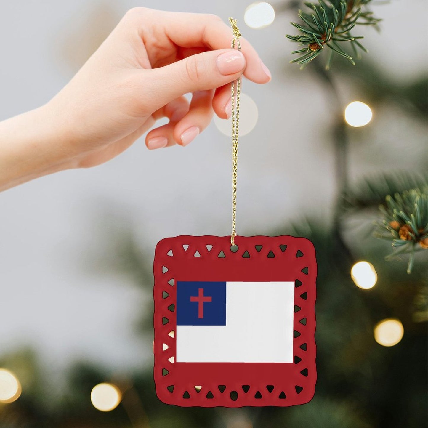 Christian Flag Inspired Square Ceramic Ornament Made in the USA