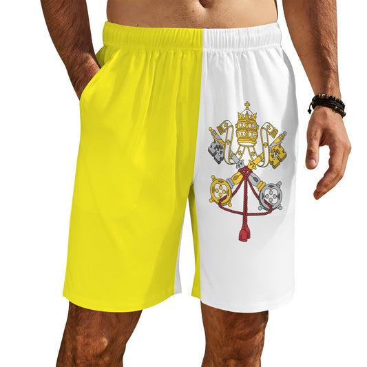 Vatican City Flag Inspired Men’s Draw String Pocket Beach Shorts Printed in the USA