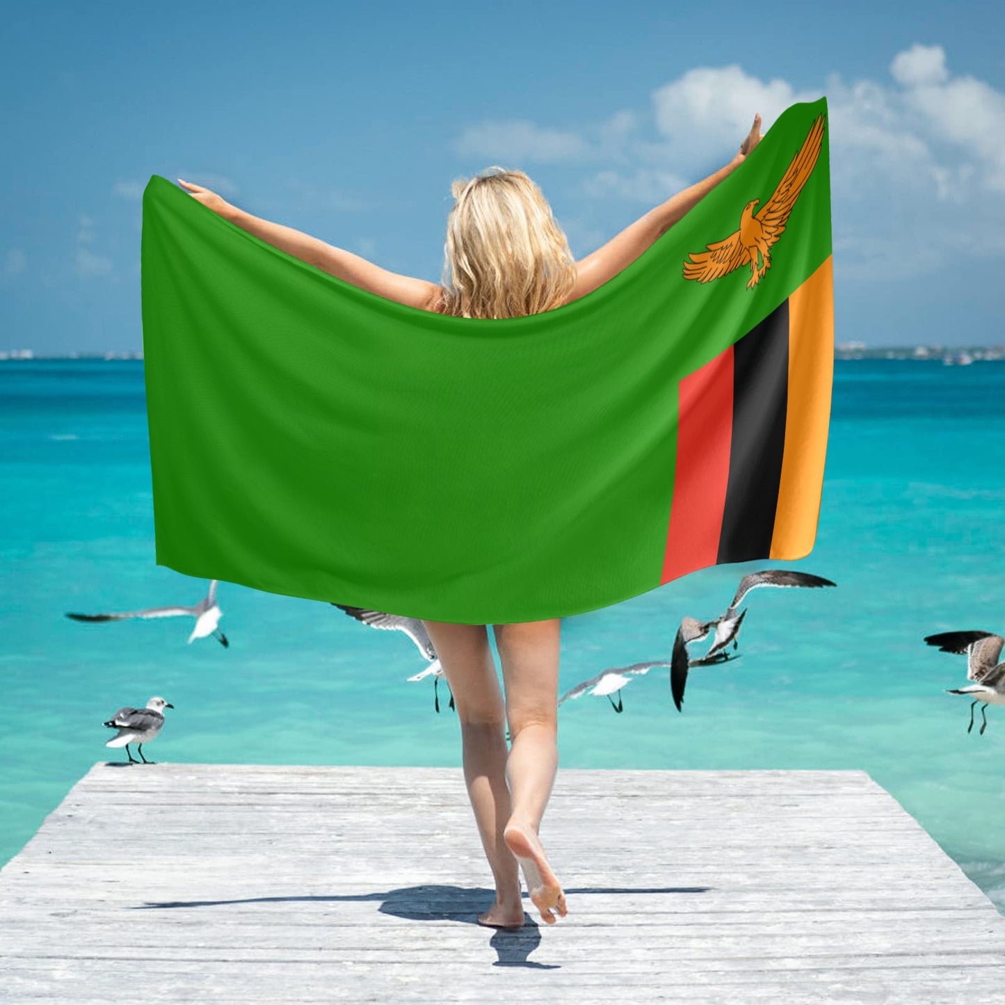 Zambia Flag Beach Towel 31"x71" (Made in USA)