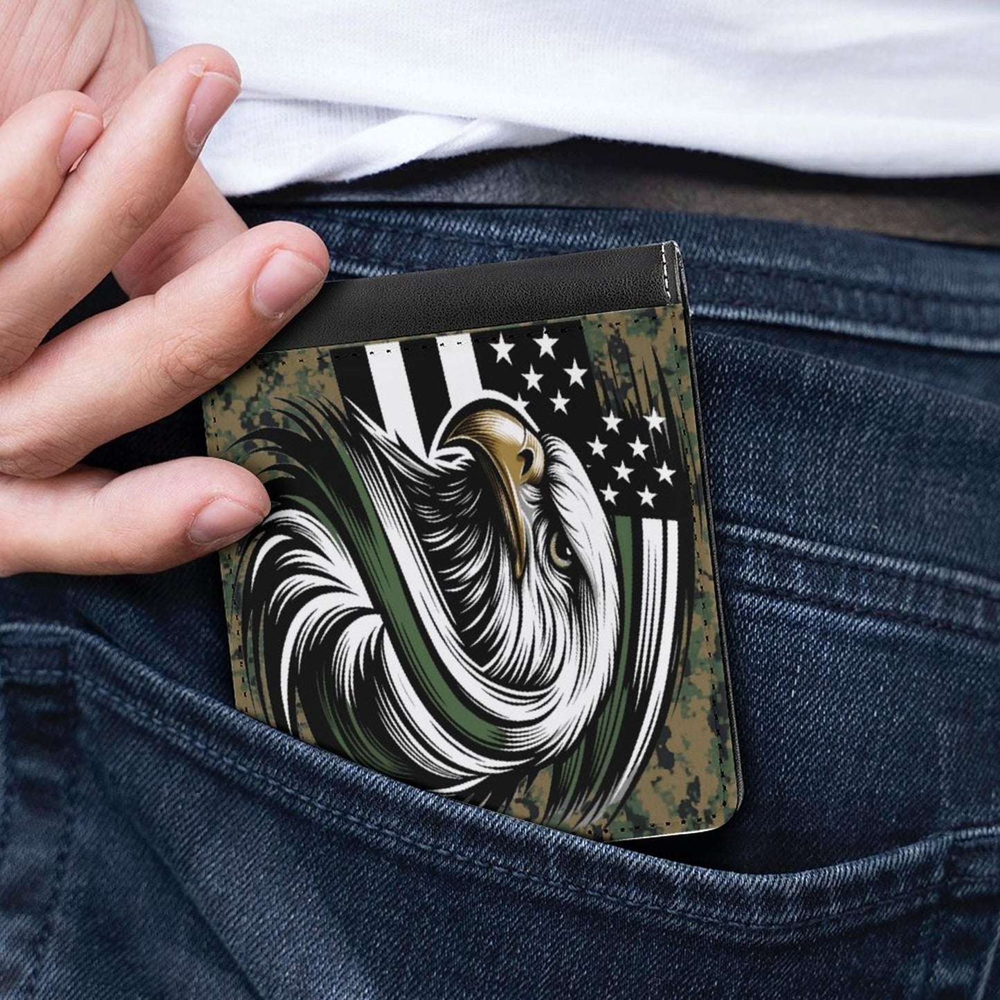 Thin Green Line Flag Inspired Eagle On Digital Camo Men's Wallet