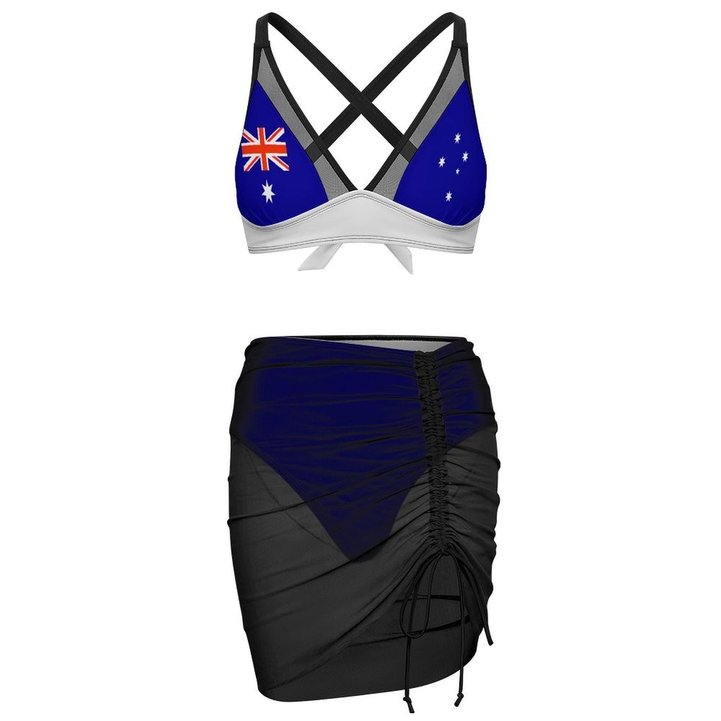 Australia Flag Inspired Women's Mesh Drawstring Skirt and Swimsuit Set