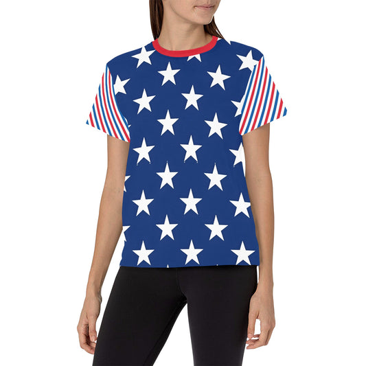 USA/American Flag Inspired Women's All Over Print Crew Neck T-Shirt(T40-2)(Made in Queens)