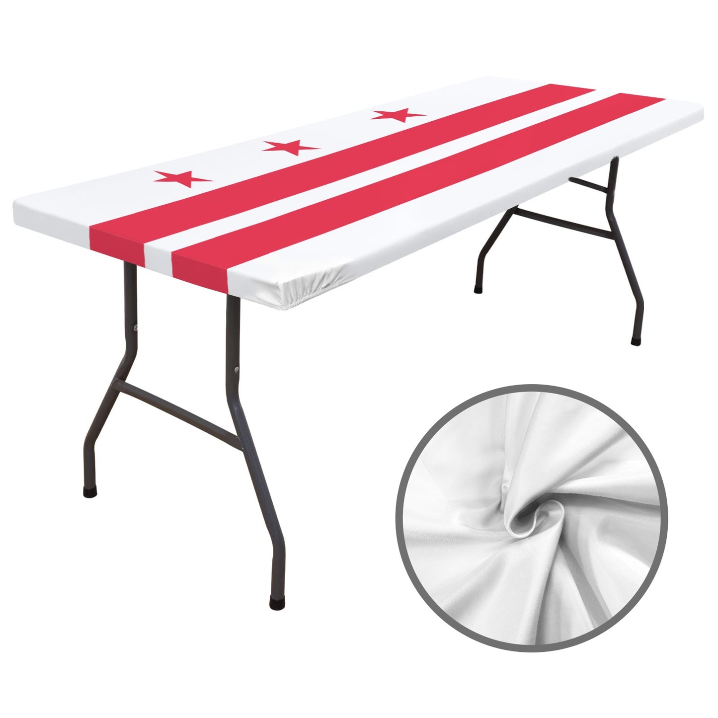 Washington D.C. Flag Inspired Custom Elastic Fitted Tablecloth 72x30 inch (Made in the USA)