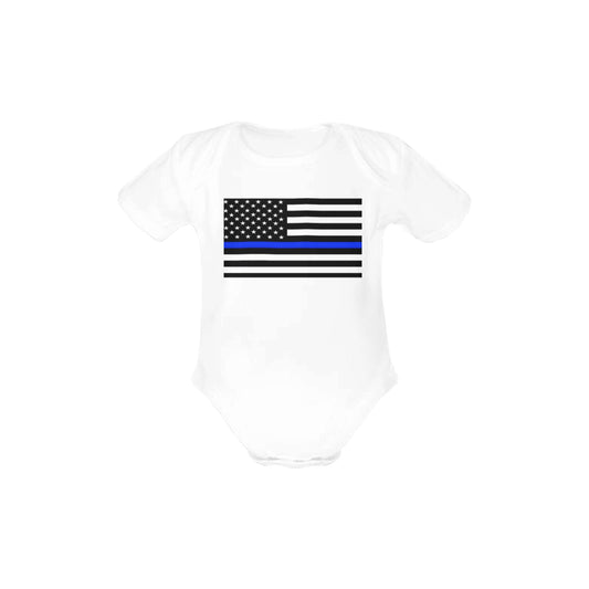 Thin Blue Line Flag Baby Short Sleeve Unisex Bodysuits（Made in USA）
