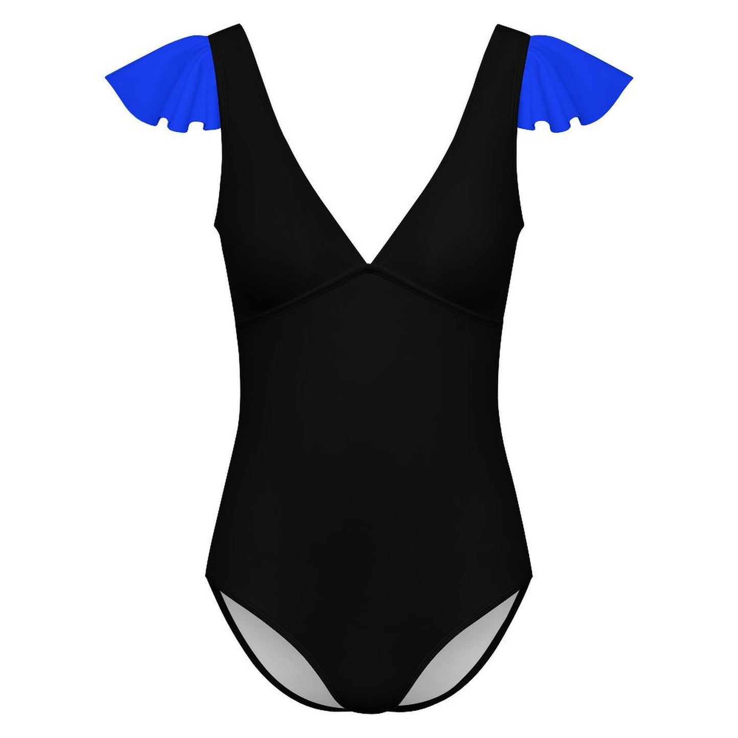 Thin Blue Line Flag Inspired Style-2 Women's V-neck Ruffle Sleeve One Piece Swimsuit
