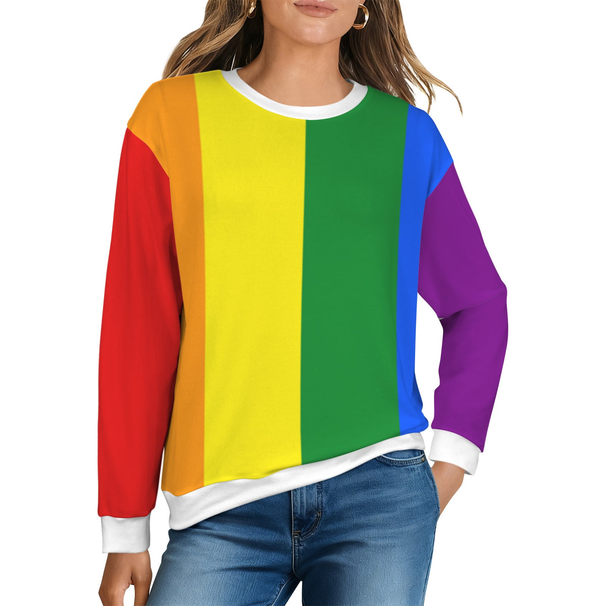 Rainbow Flag Inspired Women's Crew Neck Sweater Printed in the USA