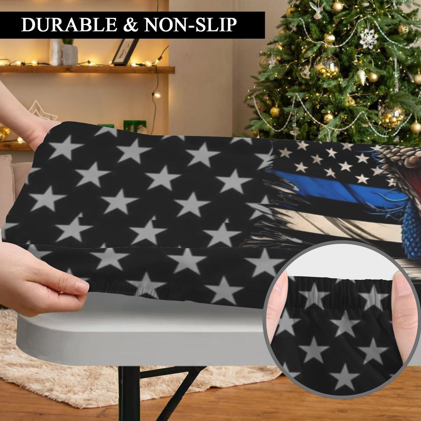 Thin Blue Line Flag Inspired Snake Custom Elastic Fitted Tablecloth 72x30 inch (Made in the USA)