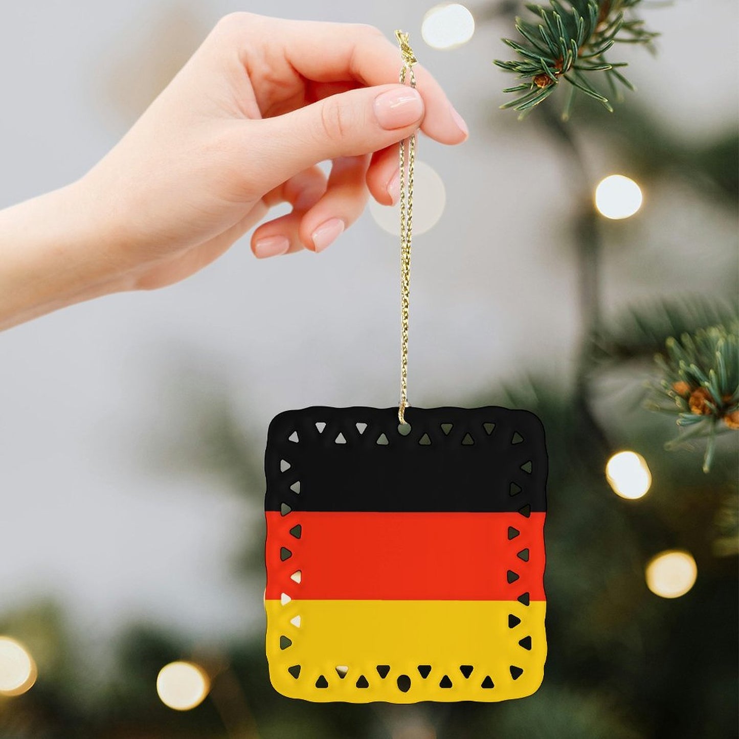 Germany Flag Inspired Square Ceramic Ornament Made in the USA