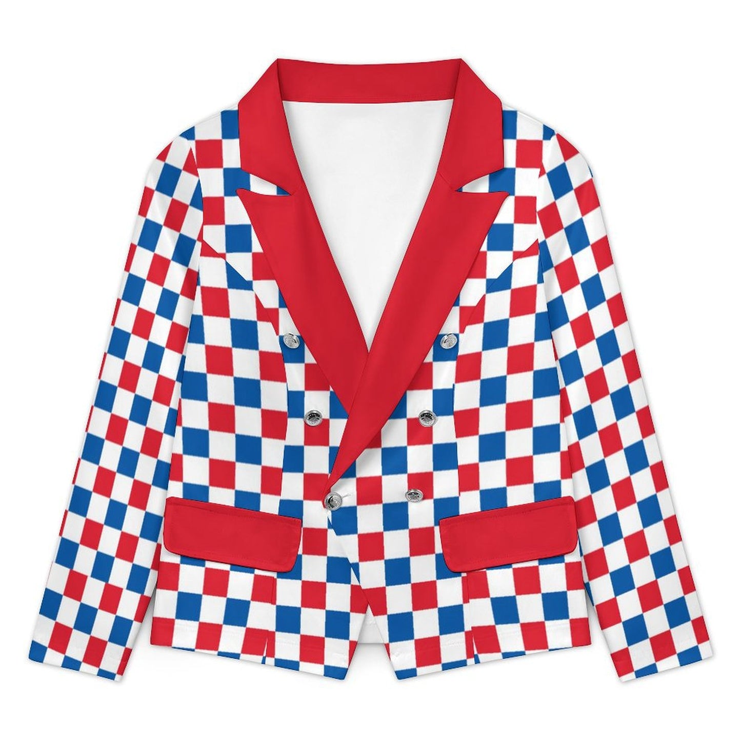 USA/American Flag Inspired Checkered Pattern Women’s Double Breasted Blazer