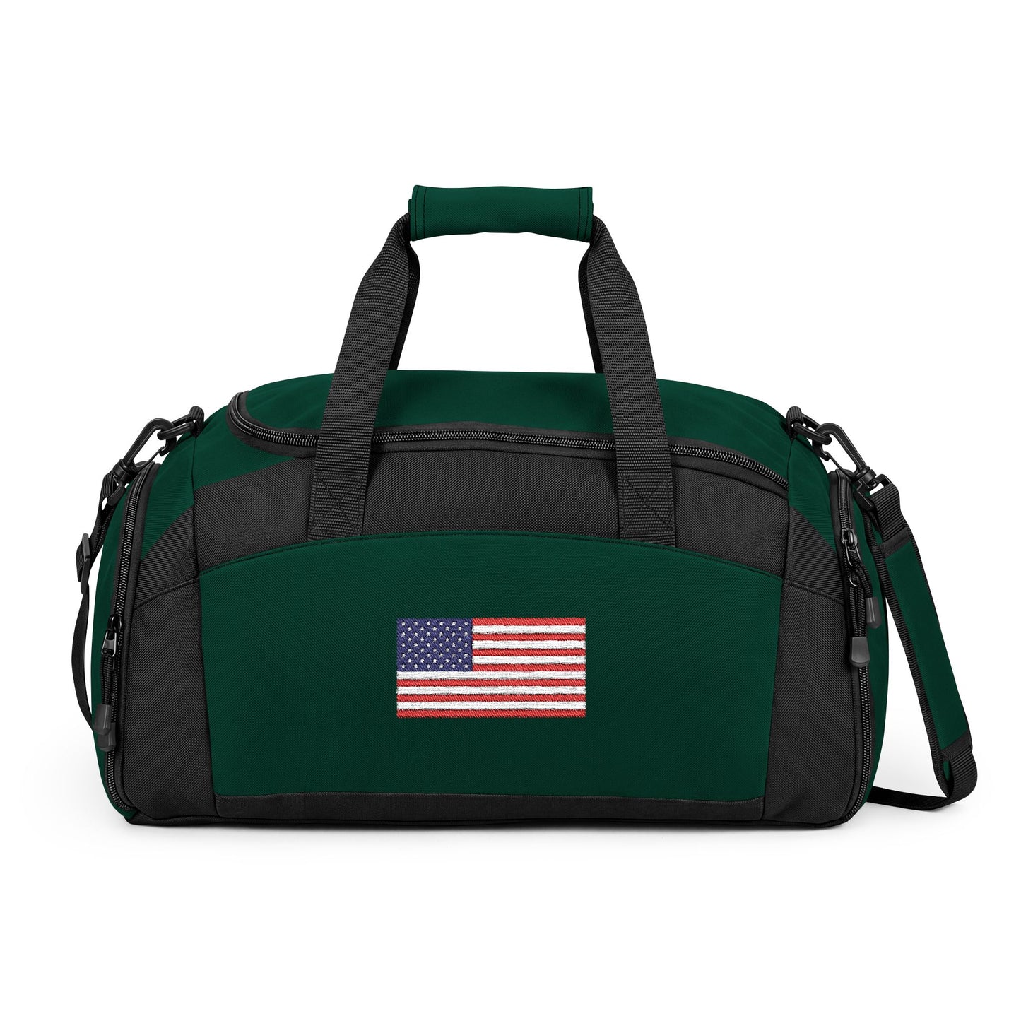 USA/American Flag Gym Bag — Black Duffle with Embroidered USA Flag