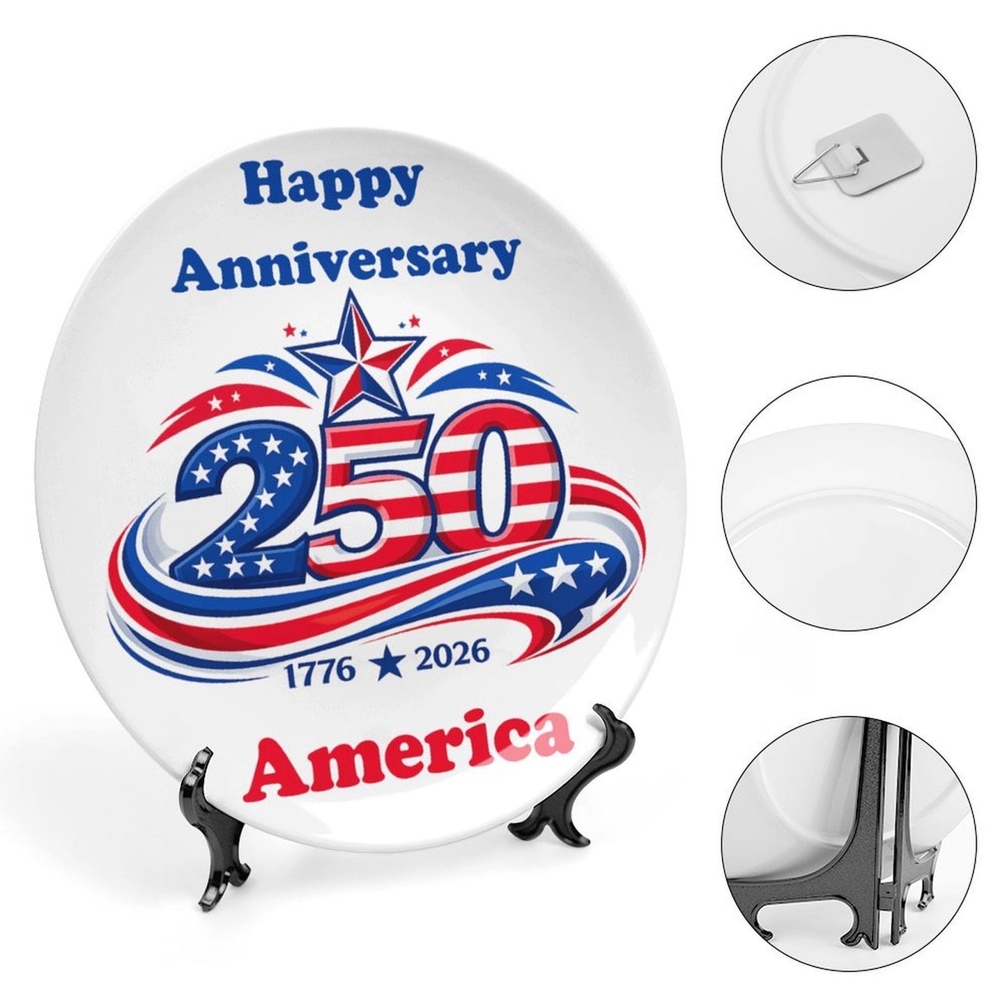America 250 Anniversary USA/American Flag Inspired Bone China Decorative Plate