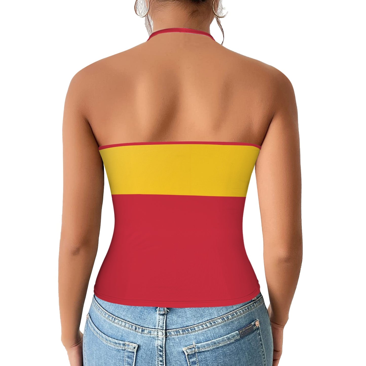 Spain Flag Inspired V-neck Halter Open Back Tank Top