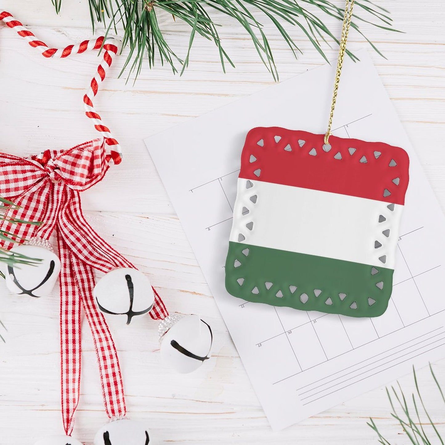 Hungary Flag Inspired Square Ceramic Ornament Made in the USA