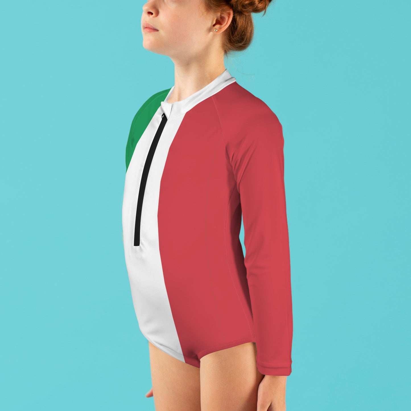 Italy Flag Inspired Big Girls' Long Sleeve One-Piece Swimsuit