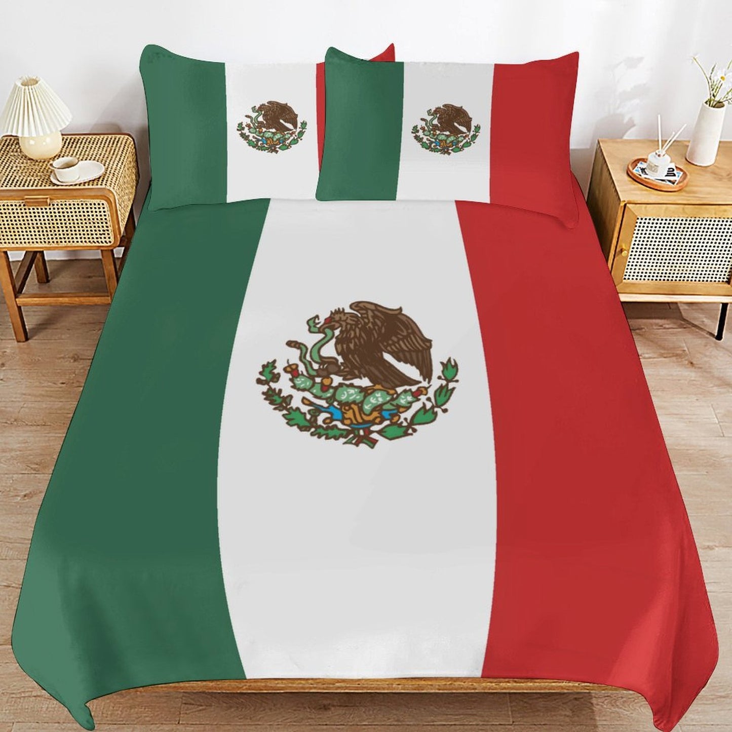 Mexico Flag Inspired 3-Piece Bedding Set (1 Duvet Cover + 2 Pillow Shams) – 102"×90"