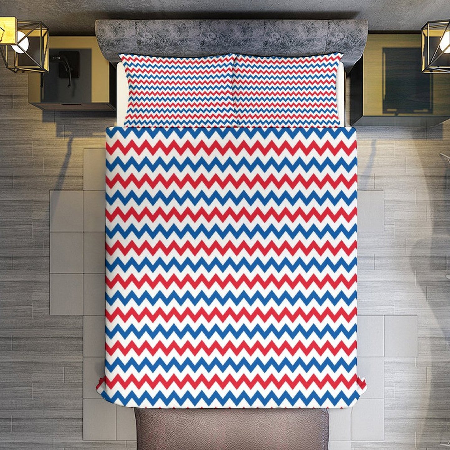 USA/American Flag Inspired Chevron Pattern 3-Piece Bedding Set (1 Duvet Cover + 2 Pillow Shams) – 102"×90"