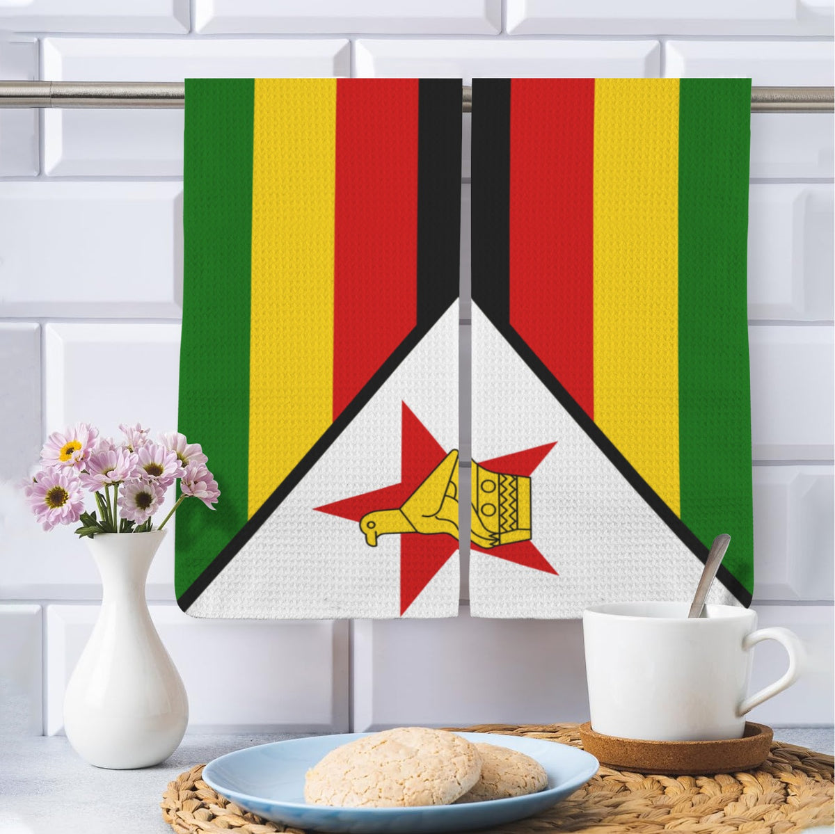 Zimbabwe Flag Inspired Kitchen Towel 40X60cm Pack of 2) | Printed In the USA