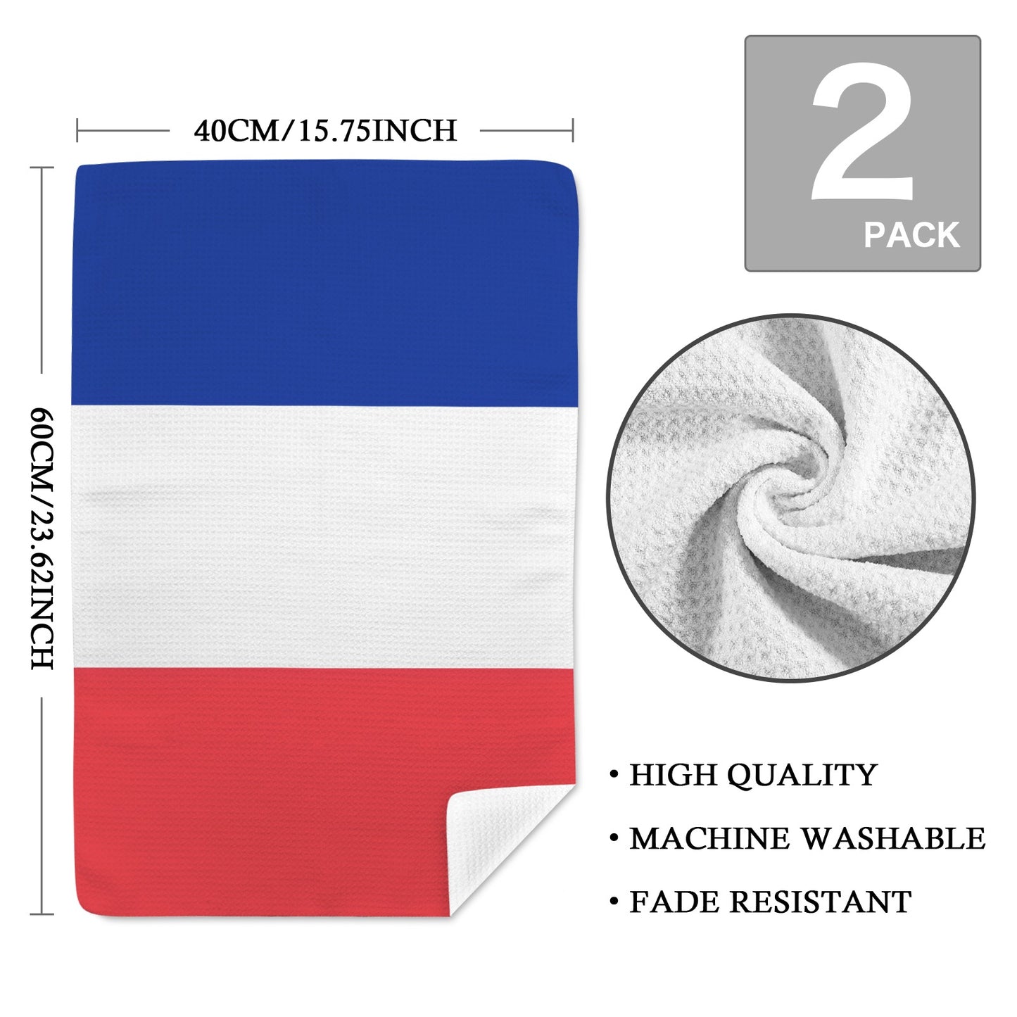 France Flag Inspired Kitchen Towel 40X60cm (Pack of 2) (Made in the USA)