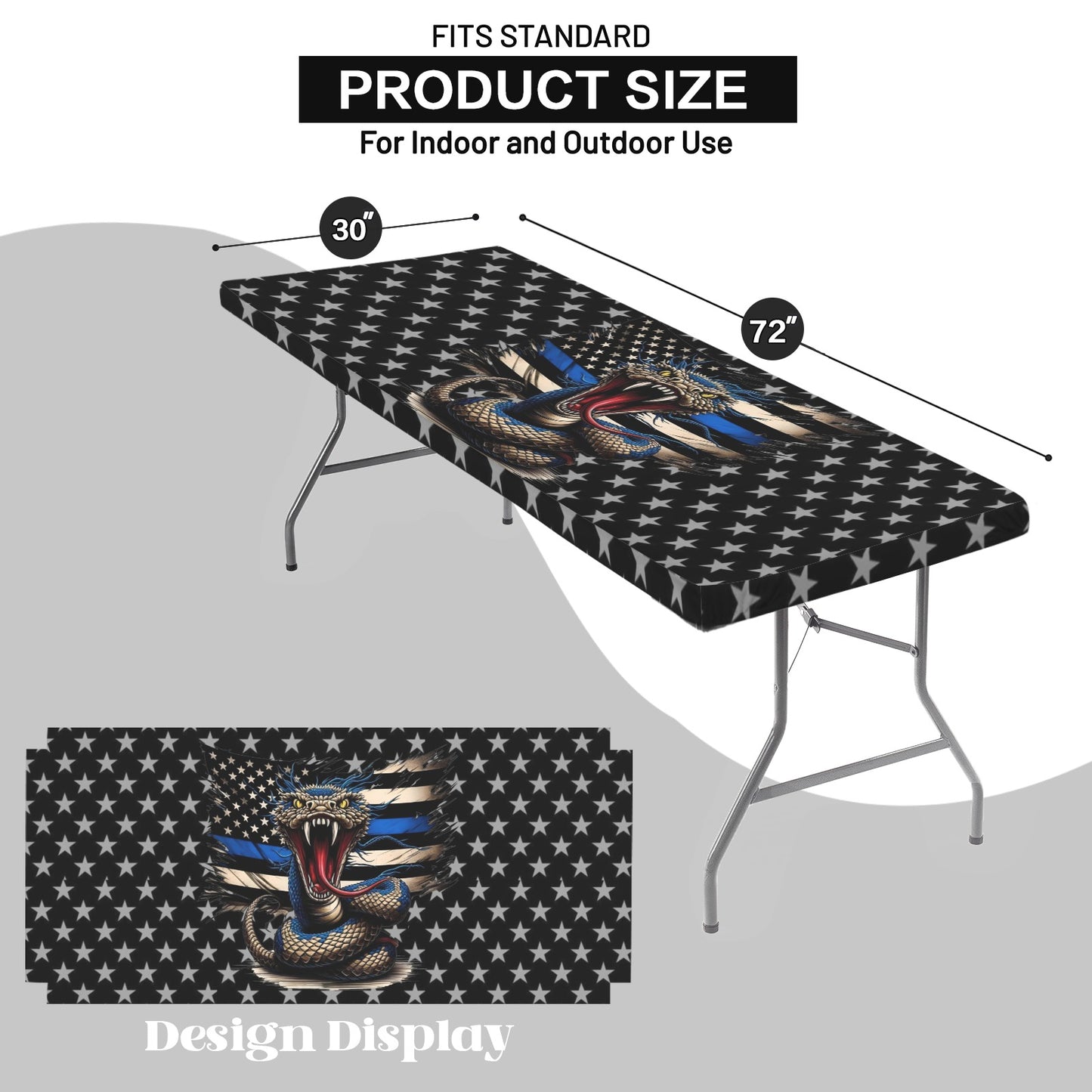 Thin Blue Line Flag Inspired Snake Custom Elastic Fitted Tablecloth 72x30 inch (Made in the USA)