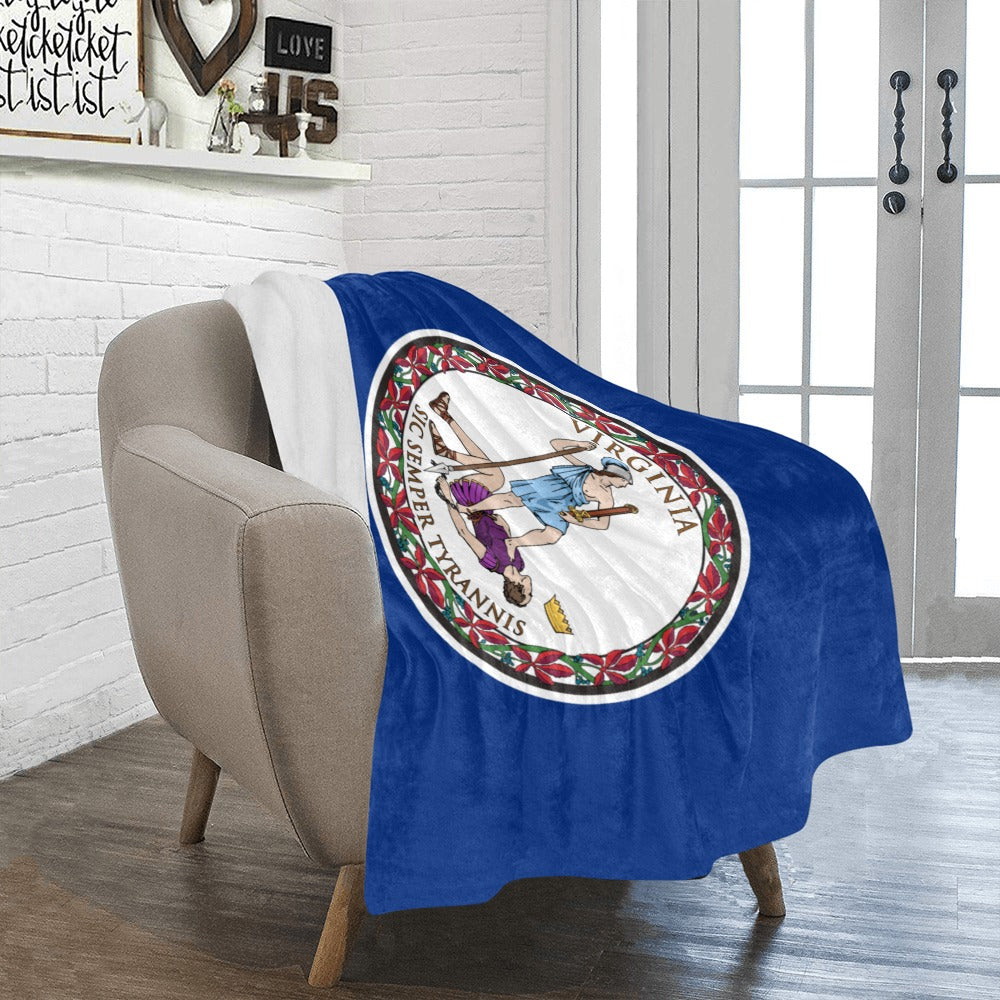 Cozy chair with Luv My Flag Virginia blanket displayed.