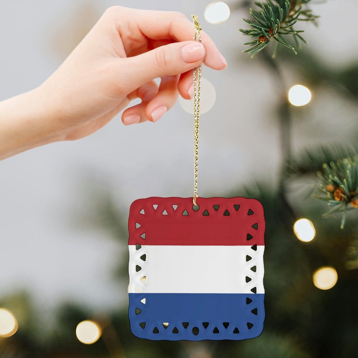 Netherlands Flag Inspired Square Ceramic Ornament Made in the USA