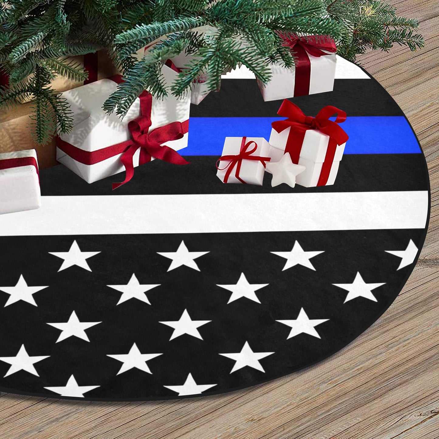 Thin Blue Line Flag Thick Christmas Tree Skirt 47" x 47"