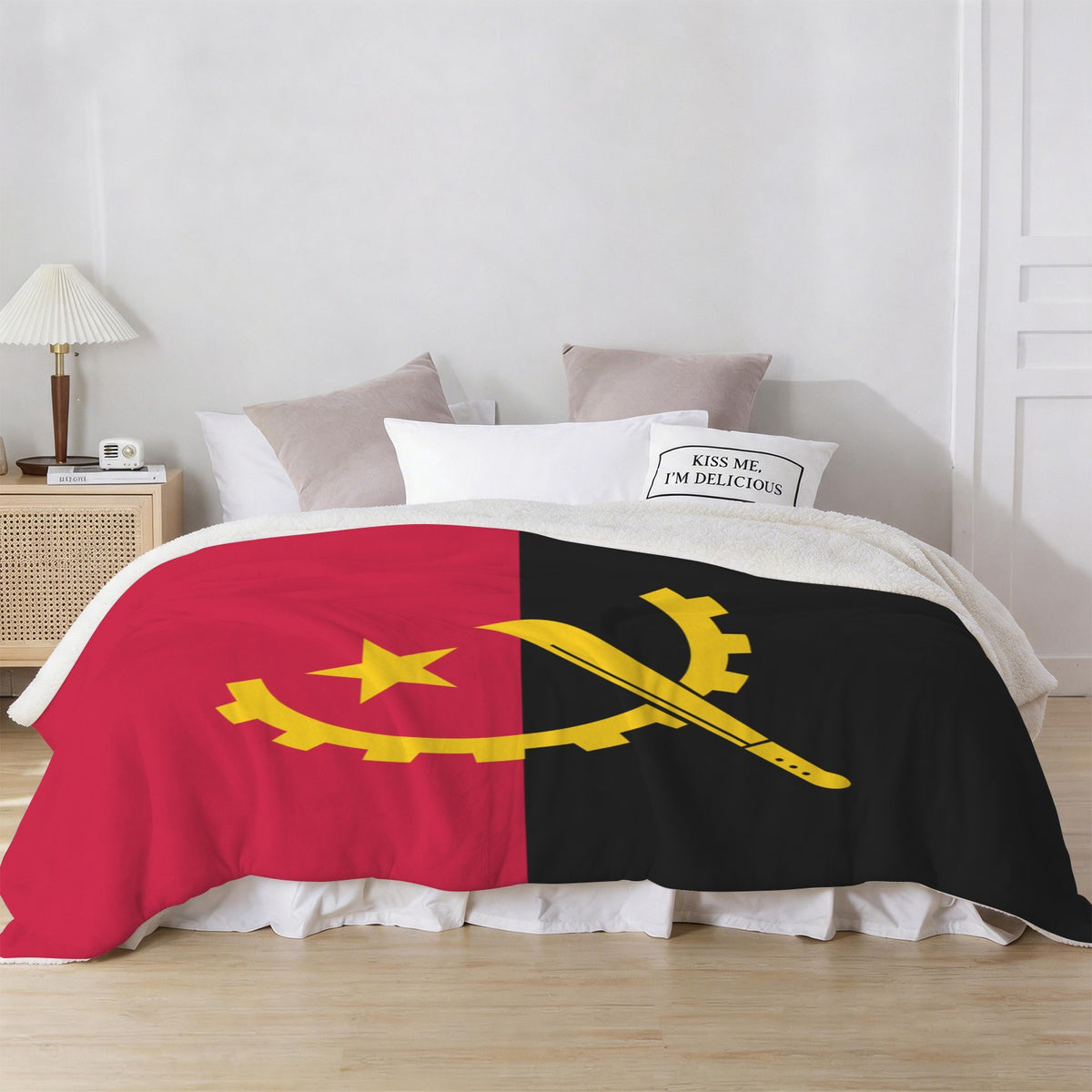 Angola Flag Inspired Sherpa Fleece Blanket 90" x 108" | Ships from USA