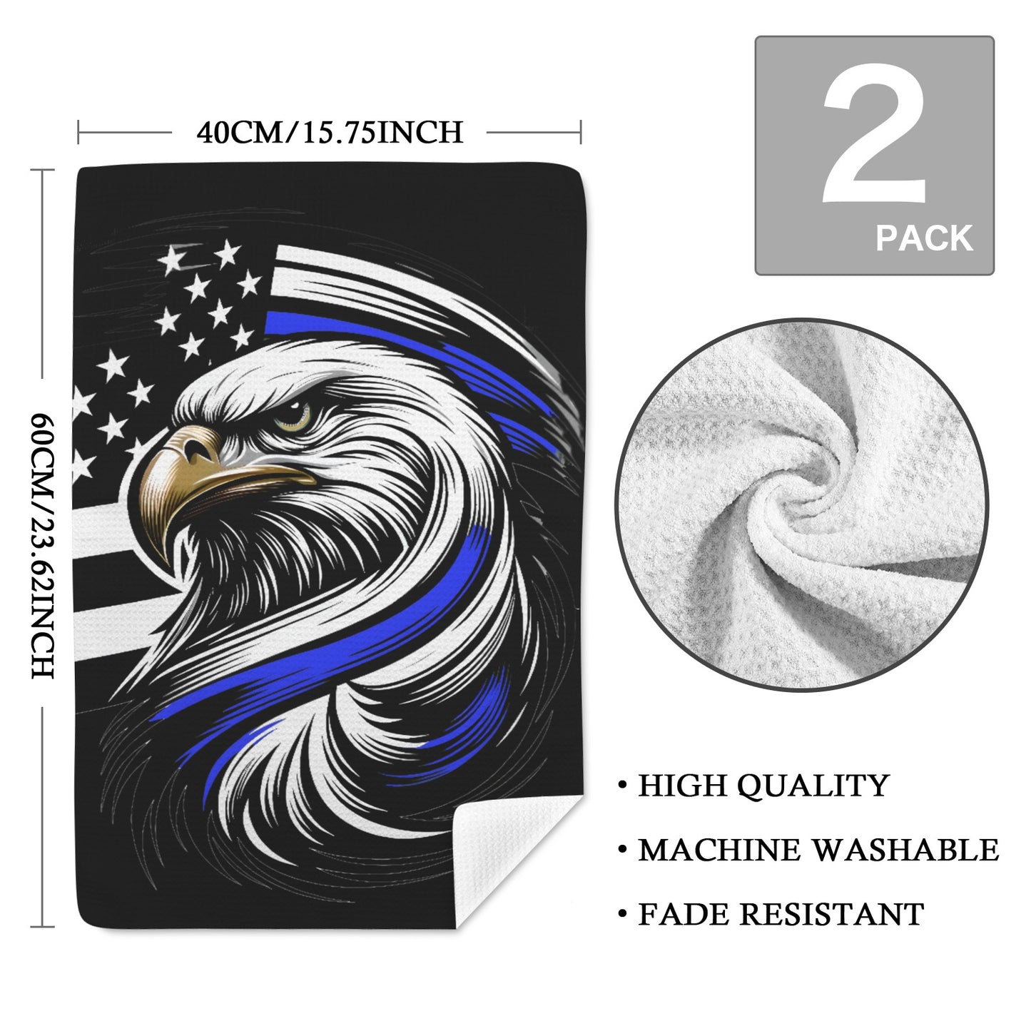 Thin Blue Line Flag Inspired Eagle Kitchen Towel 40X60cm (Pack of 2) (Made in the USA)
