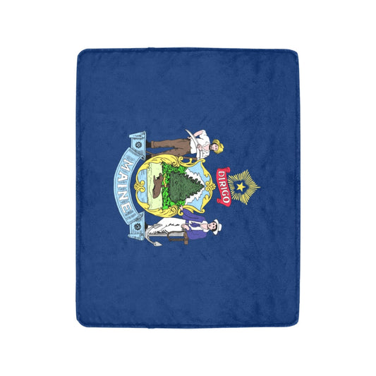 Blue [Luv My Flag] blanket featuring the Maine state emblem.