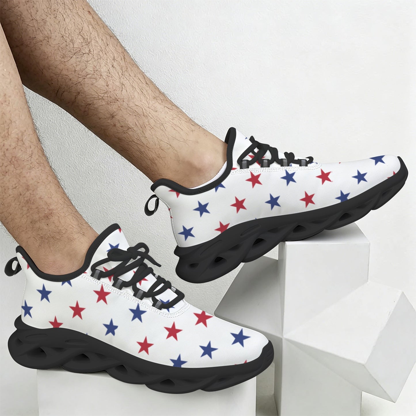 USA/American Flag Inspired Red & Blue Stars Pattern Men's Twisted Sole Sneakers