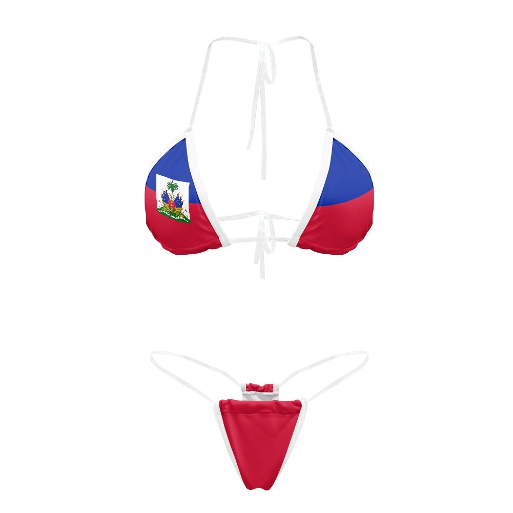 Haiti Flag Inspired Transparent String Bikini