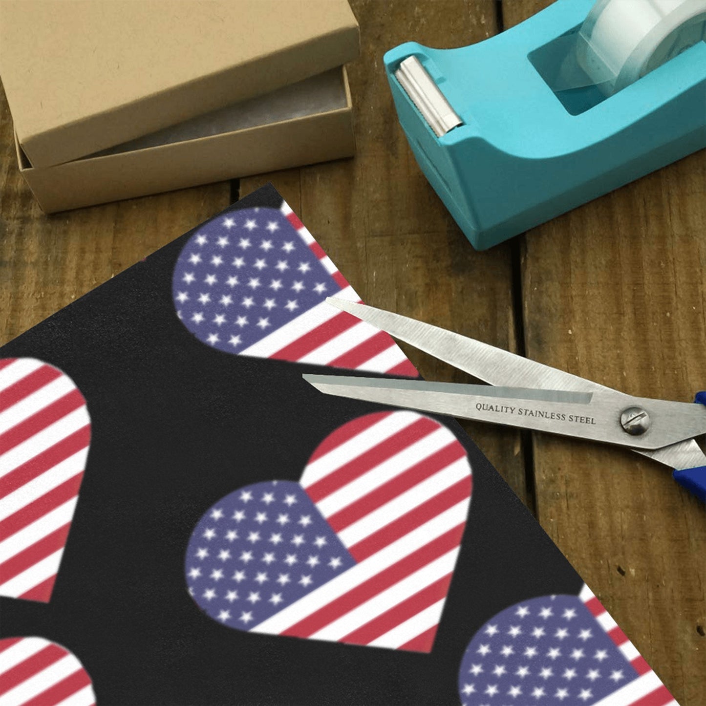 USA/American Flag Inspired Heart Pattern Custom Gift Wrapping Paper 58"x 22.5" (4 Rolls)