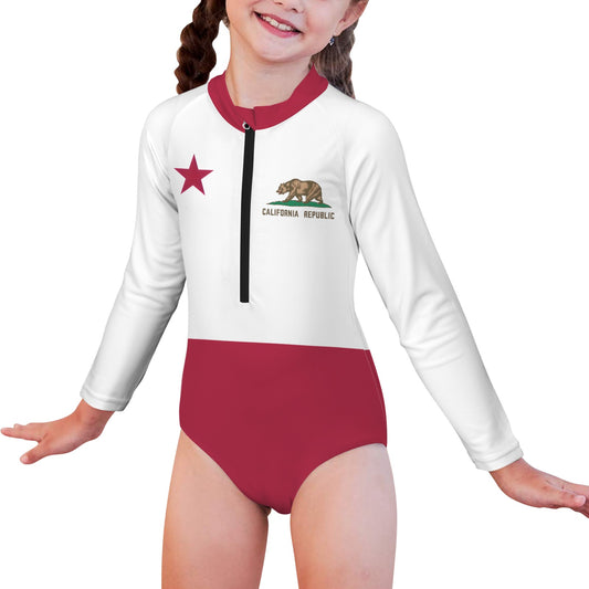 California Flag Little Girls' Long Sleeve One-Piece Swimsuit