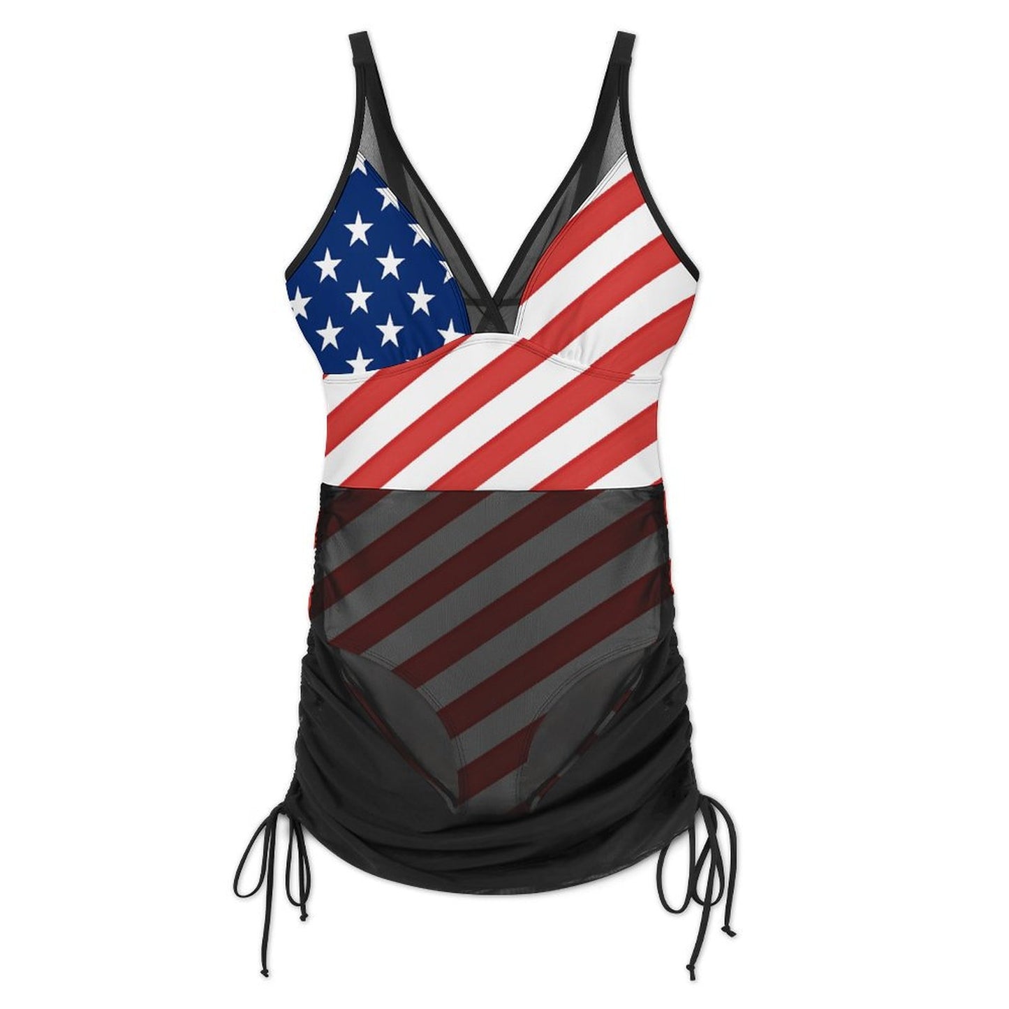 USA/American Flag Inspired Women's Mesh Plunge One-Piece Swimsuit