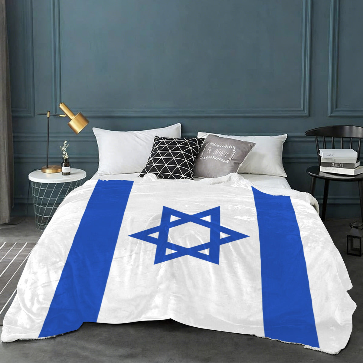 Israel Flag Inspired Sherpa Fleece Blanket 90" x 108" | Printed in the USA