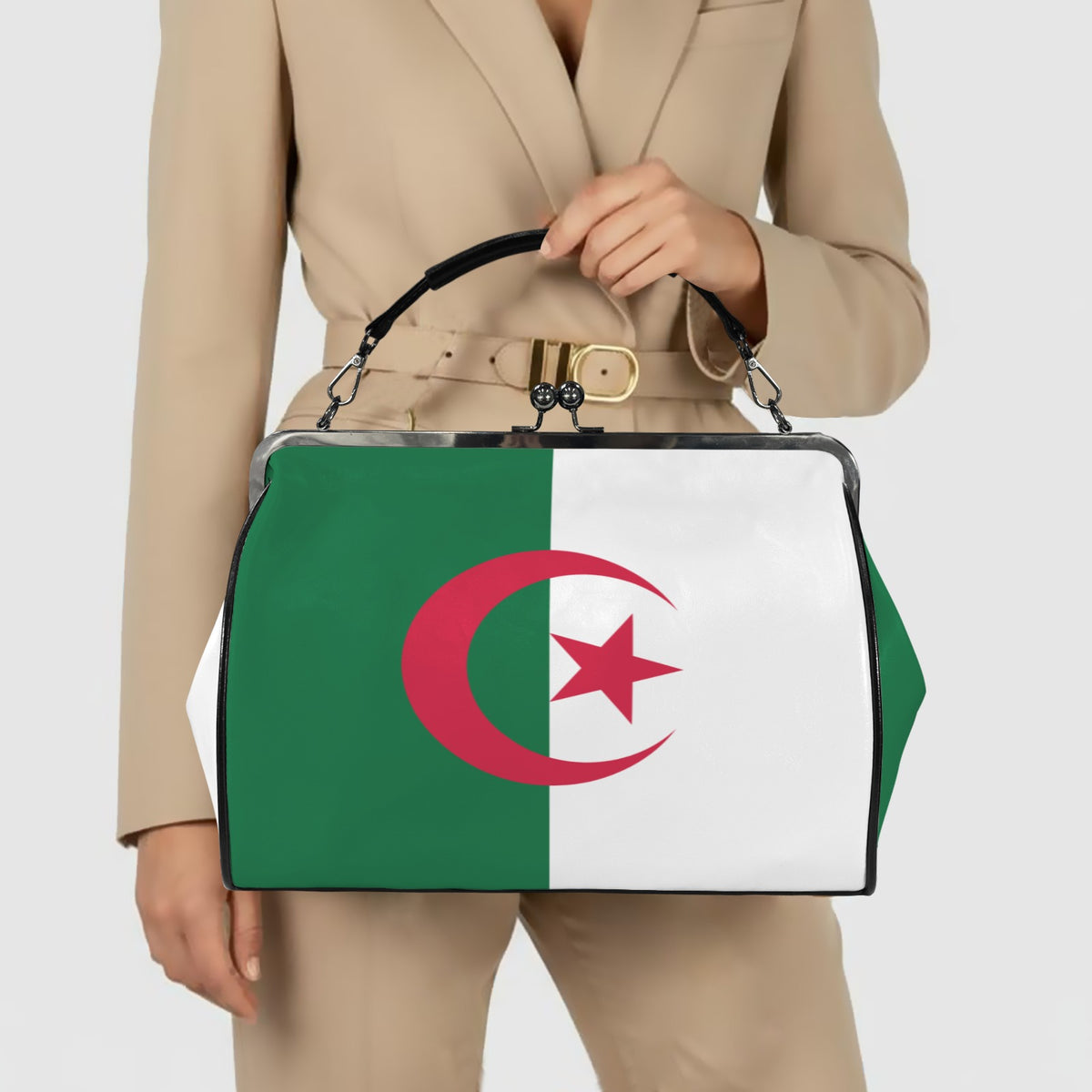 Algeria Flag Inspired Kisslock Crossbody Shoulder Bag-Large (Model 1752)