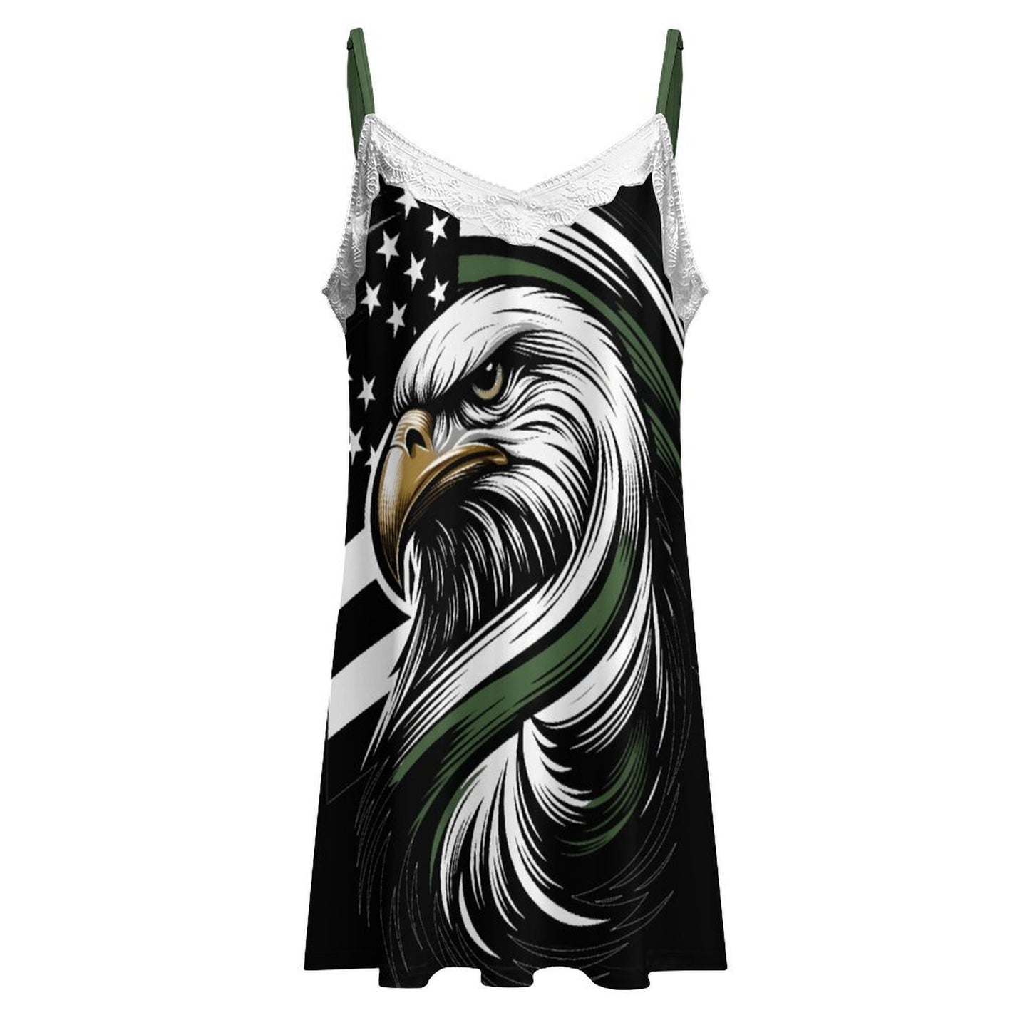 Thin Green Line Flag Inspired Eagle Lace Trim Camisole Nightgown