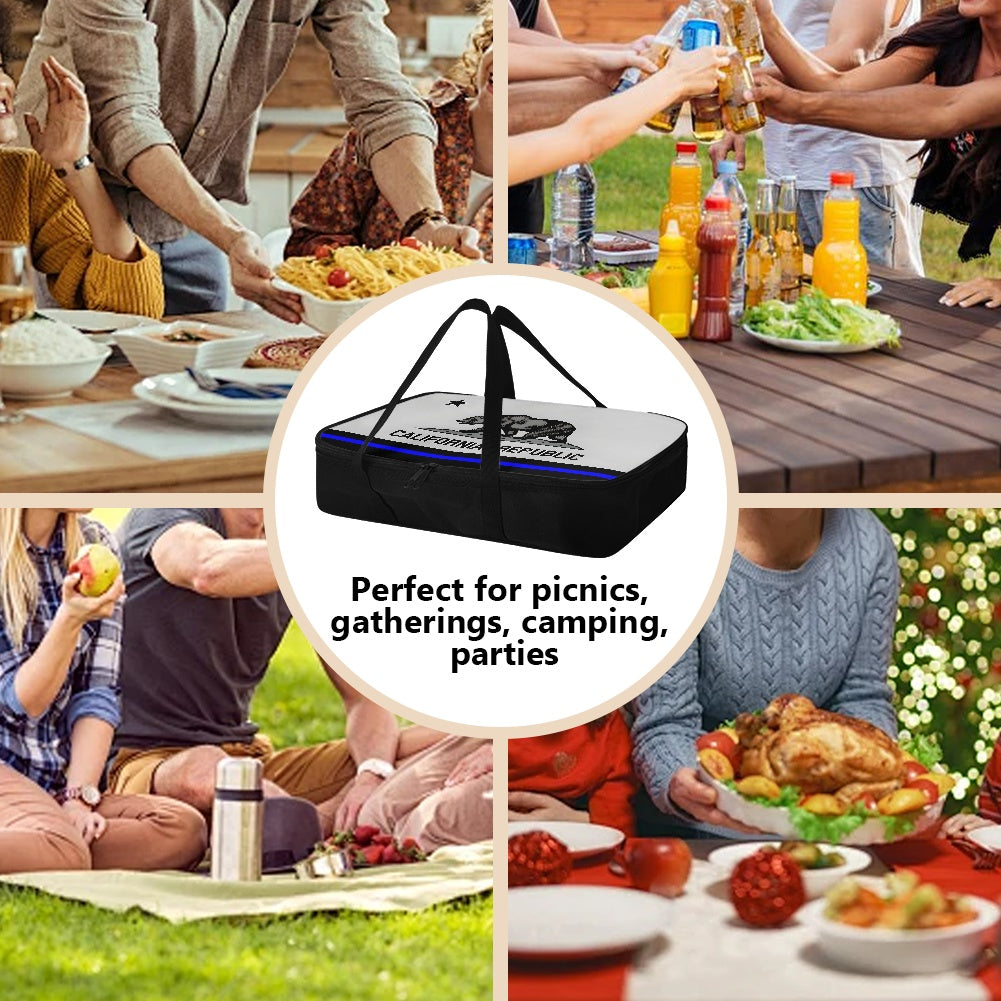 Thin Blue Line California  Flag Inspired Insulated Casserole Carrier – Durable Hot & Cold Food Bag