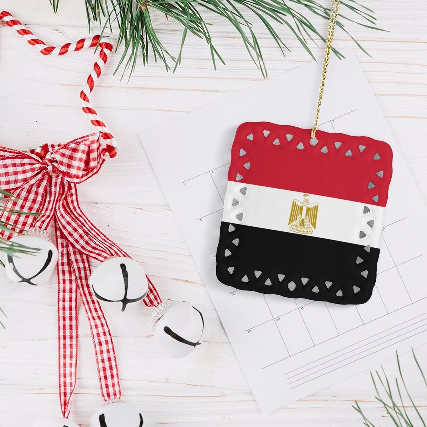 Egypt Flag Inspired Square Ceramic Ornament Made in the USA