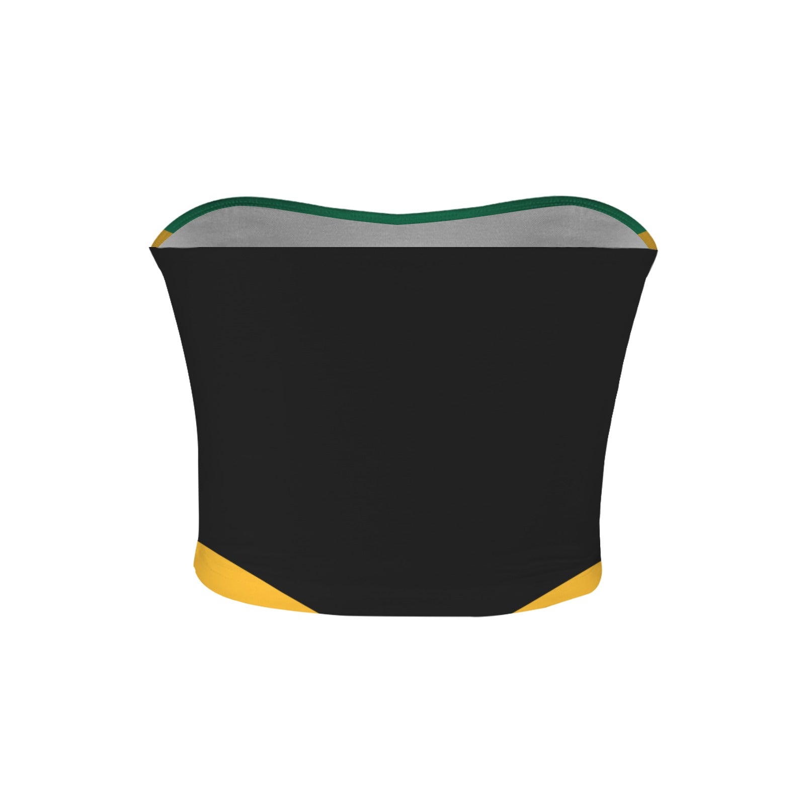 [Brand] black tube top with green and yellow accents.