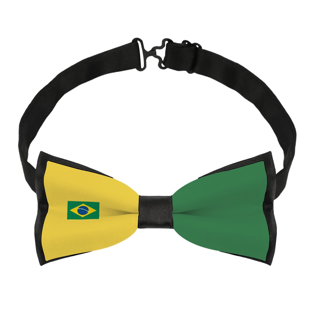 Black adjustable bow tie with Brazil flag design, [Brand].