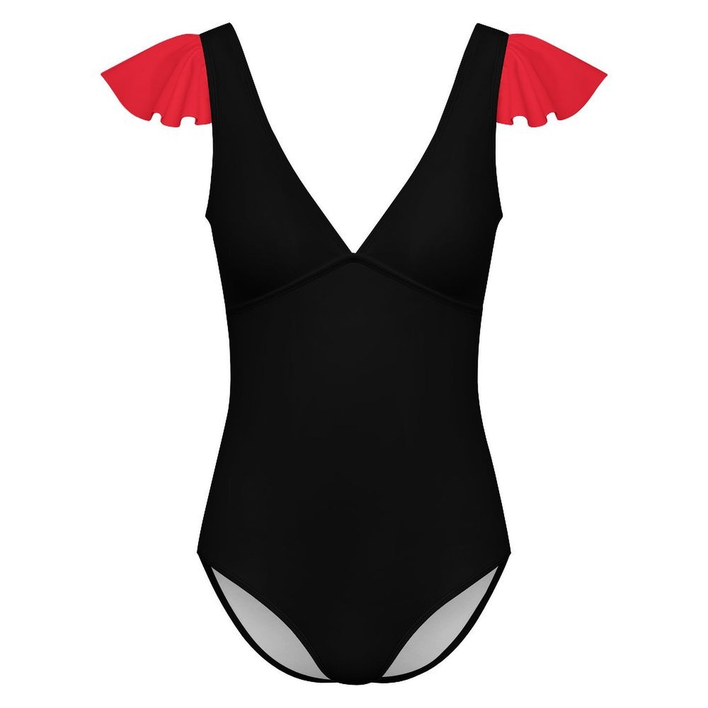 Thin Red Line Flag Inspired Style-2 Women's V-neck Ruffle Sleeve One Piece Swimsuit