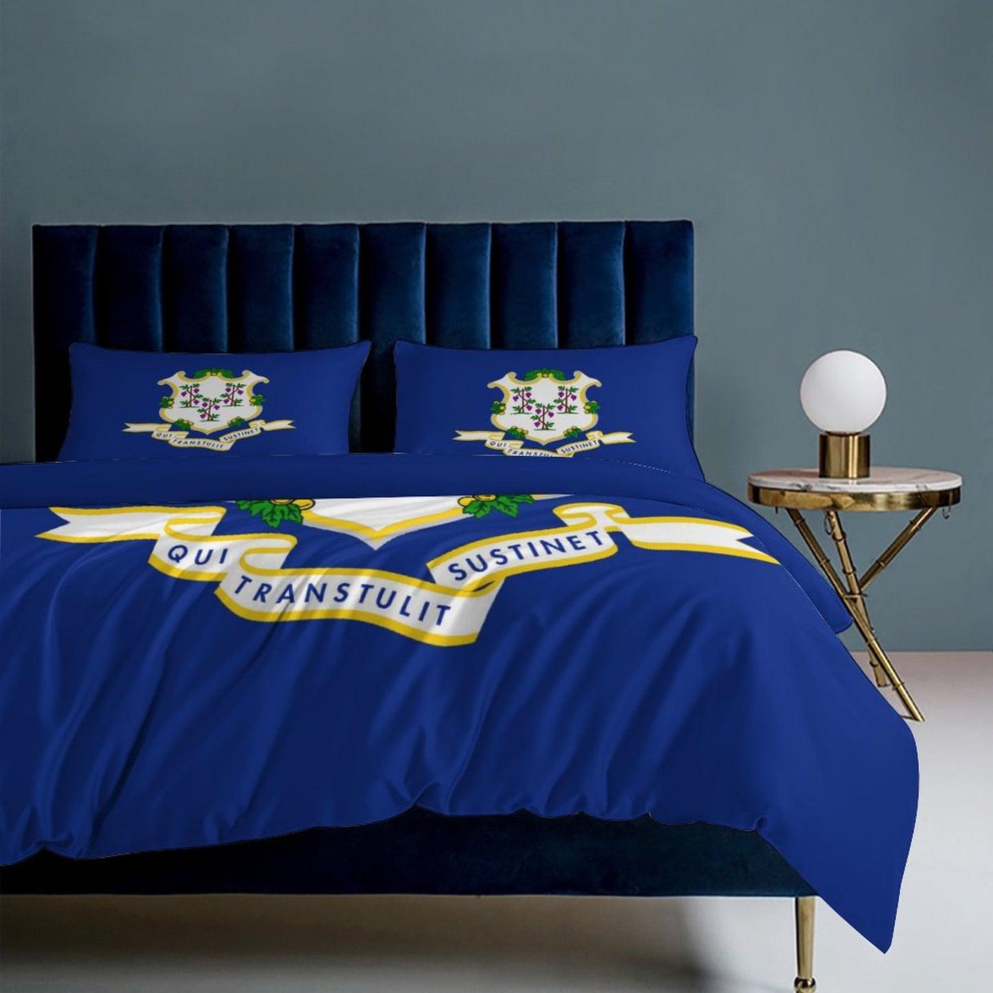 Connecticut Flag Inspired 3-Piece Bedding Set (1 Duvet Cover + 2 Pillow Shams) – 102"×90"